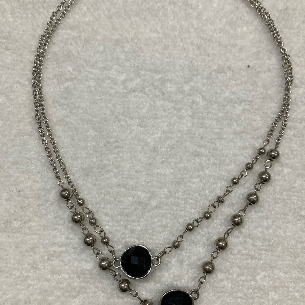 Silver necklace with black stones